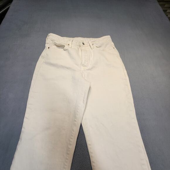 Old Navy Jeans Womens 8 Tan OG Straight Distressed Denim Stretch Button Fly - Picture 2 of 11